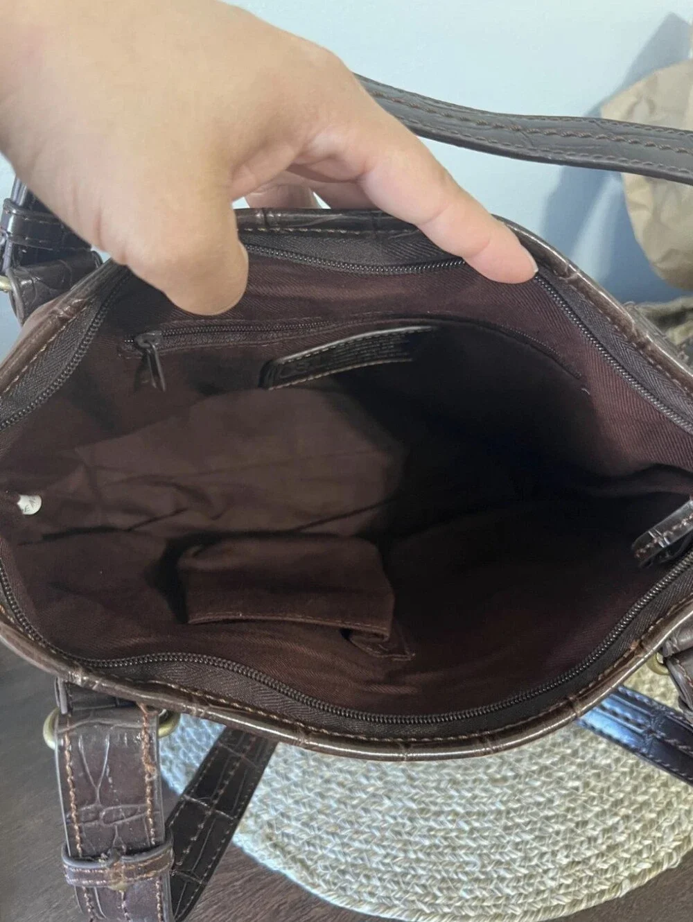 Relic Patchwork Brown Bag - Crocodile Skin Effect Women's Handbag. Vintage Y2K" - Picture 5 of 10